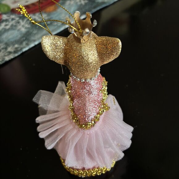 Pink Glitter Princess Chihuahua Velour Pillow Holiday Tree Ornaments 6"H - Picture 2 of 3
